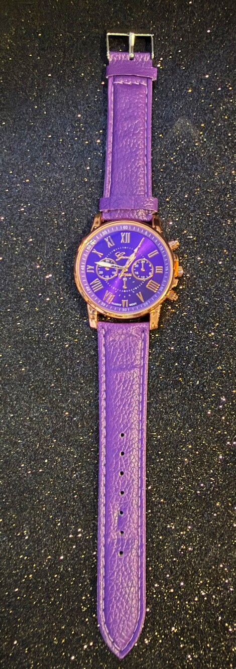 Geneva Purple Leather Strap Watch with Gold-Tone Case and Roman Numerals Dial